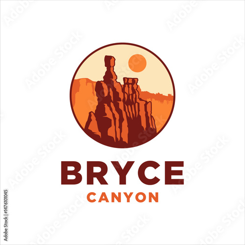 Bilde på lerret Hoodoo bryce canyon logo with vintage style design