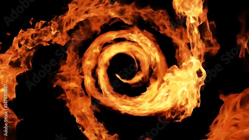 Dramatic Spiral of Bright Orange Flames Against a Dark Black Background