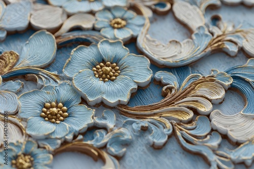 Ornate floral decorative relief pattern in pastel colors.