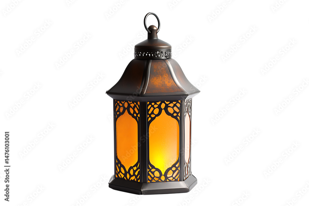 Ornate Metal Lantern with Warm Light on Transparent Background Ornate Metal Lantern with Warm Light on Transparent Background
