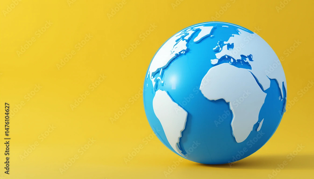 Fototapeta premium Stylized 3 d globe against bright yellow background