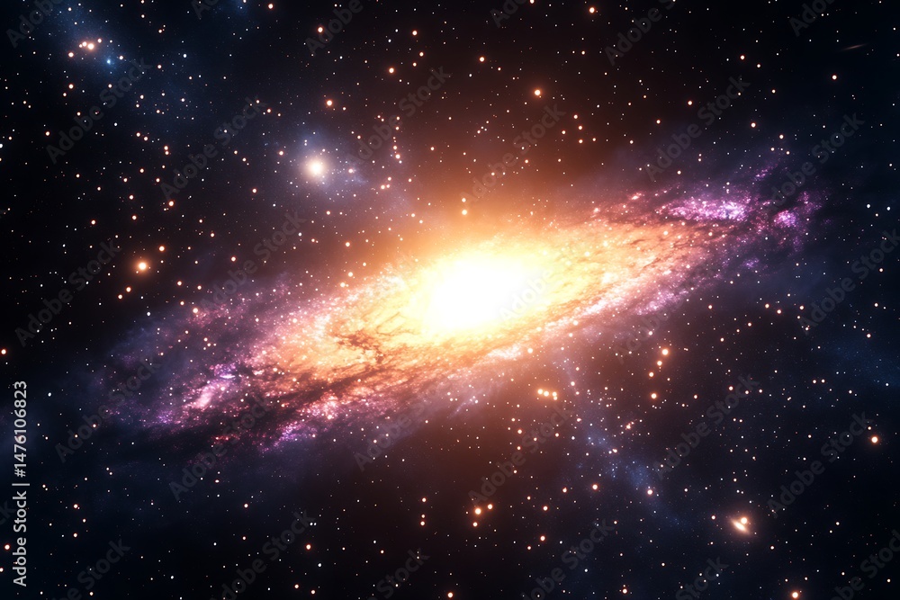 Fototapeta premium Vibrant cosmic spiral showcasing galactic core in nebula starscape