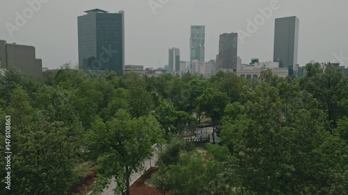 Morning aerial view over Alameda Central with light traffic