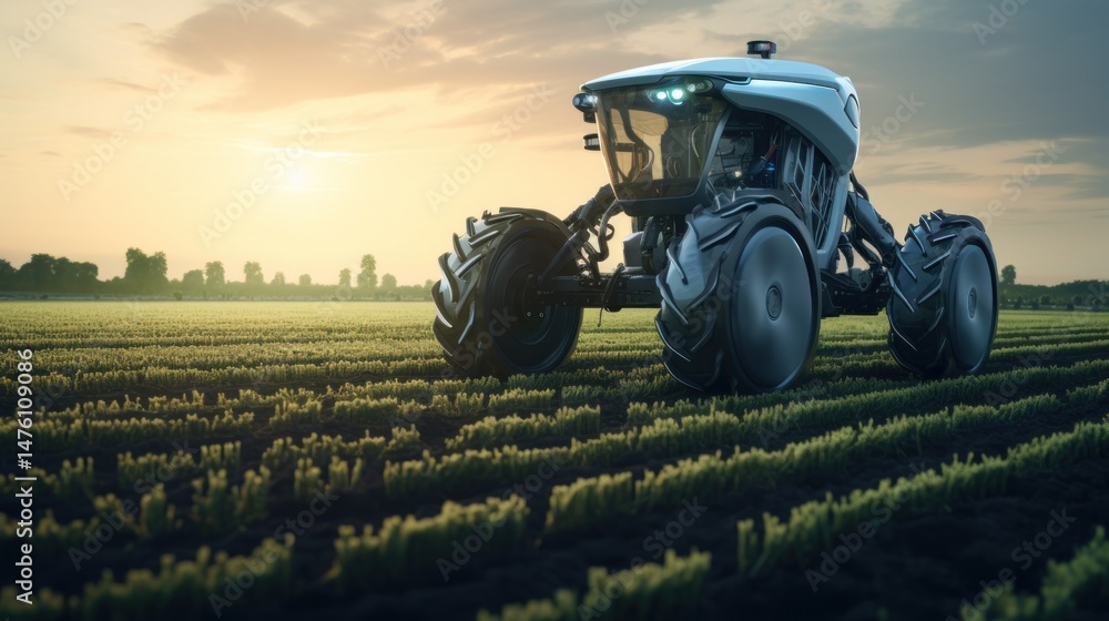 Obraz premium Modern agricultural equipment technology modern tractor to help farmer in field. AI generated image