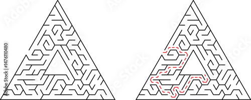 Triangular maze with solution path concept for problem solving and decision making