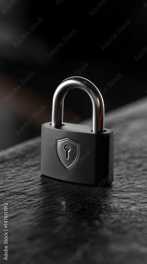 Fototapeta premium Close-up of a black padlock on a dark surface
