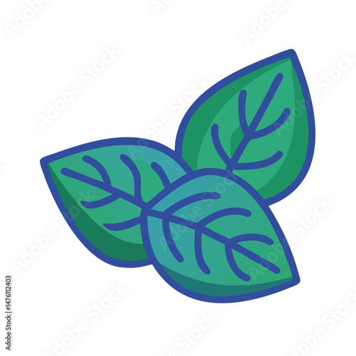 Three basil leaves on a black background simple design