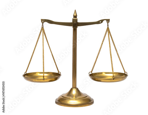 Golden Brass Scales of Justice on Transparent Background