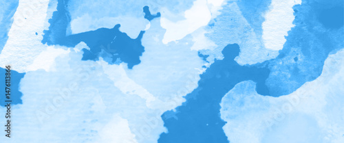 Vector abstract blue and white splashed watercolor texture hand drawing graphic design.