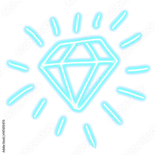 Neon hand drawn diamond icon vector with glowing blue lines and shine marks. Ideal for luxury branding, fashion, jewelry store ads, sparkle graphics, premium designs, and digital highlights.