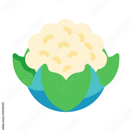 Stylized cauliflower illustration with green leaves on black background