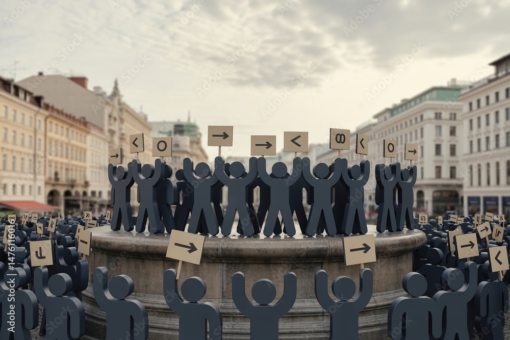 Obraz premium Flat Pictogram Protest – Symbolic Demonstration in Real Urban Square