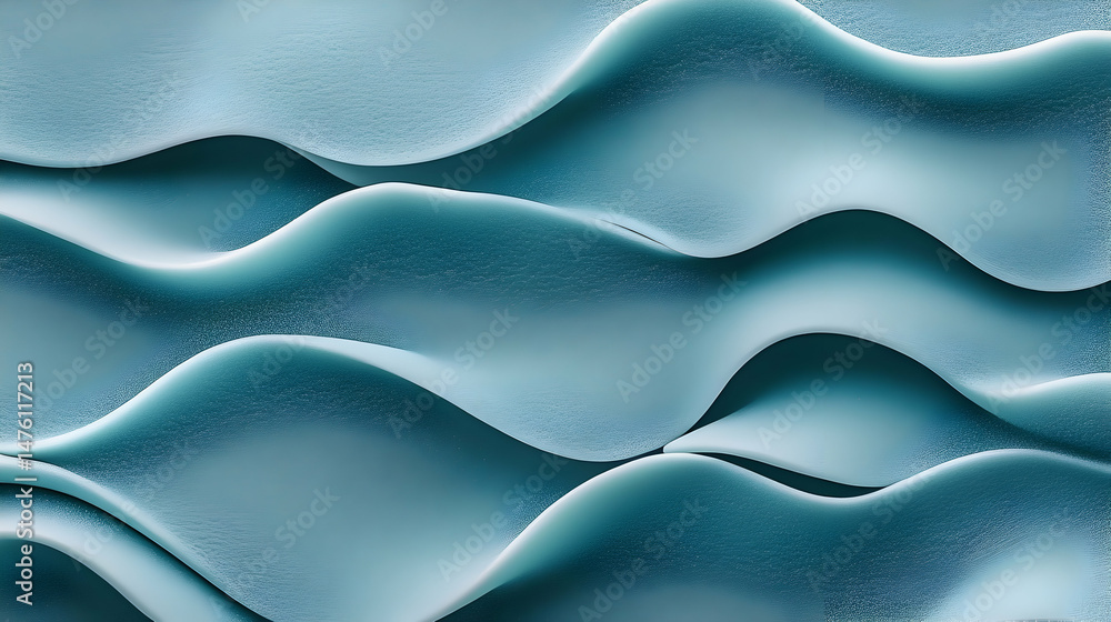 Obraz premium Abstract teal waves, undulating textured surface, 3D rendered design, calming background, modern minimalist pattern.