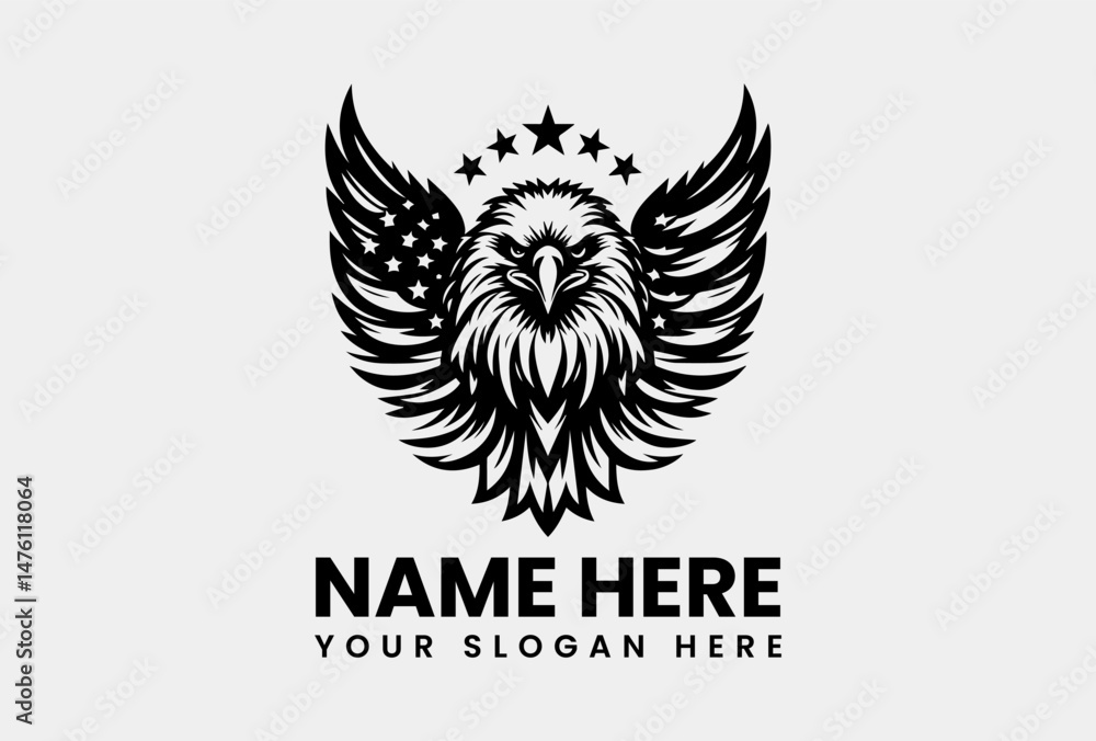 Obraz premium Detailed Eagle and Stars Silhouette Vector Logo Classic Patriotic Motif