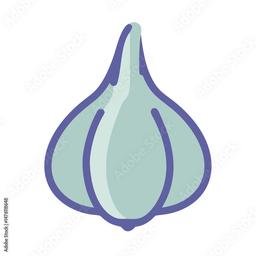 Simplified garlic bulb illustration against a dark background graphic