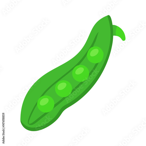 Bright green pea pod with plump peas inside