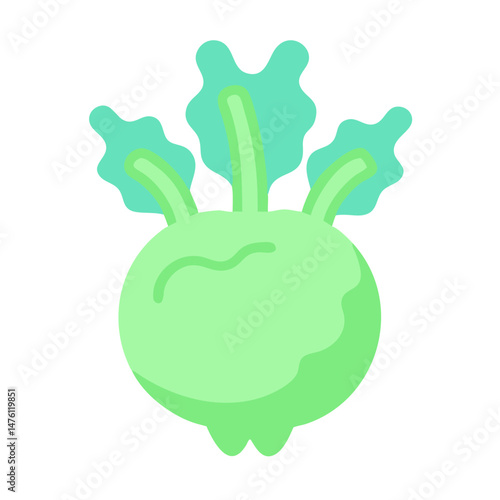 Stylized kohlrabi illustration with leaves isolated on black background