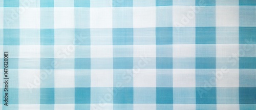 Overhead Close-up of Blue and White Gingham Fabric Pattern for Backgrounds and Textures in Studio Lighting