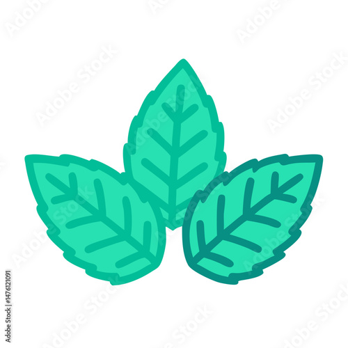 Three mint leaves flat vector icon on black background