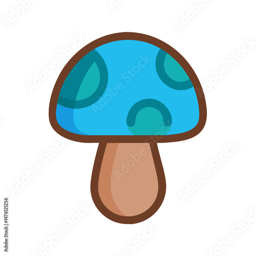 Isolated cartoon mushroom with blue cap and brown stem