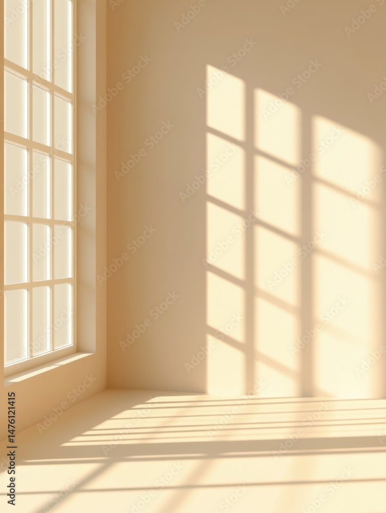 Fototapeta premium Empty Room Corner with Window Casting Light and Shadow on Wall and Floor Minimalist Interior Design Architecture Studio Shot
