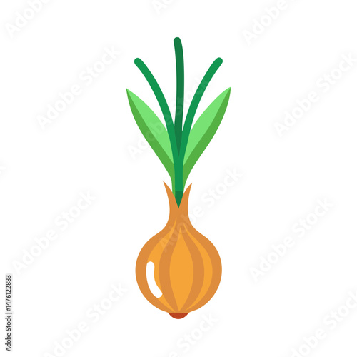 Simple flat illustration of a fresh onion with leaves