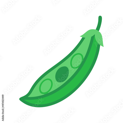 Green pea pod illustration with peas on black background