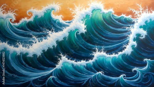 Artistic wave pattern showcasing dynamic ocean movement with layered textures and colors