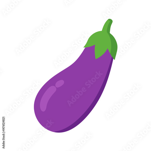 Single cartoon eggplant on black background food illustration
