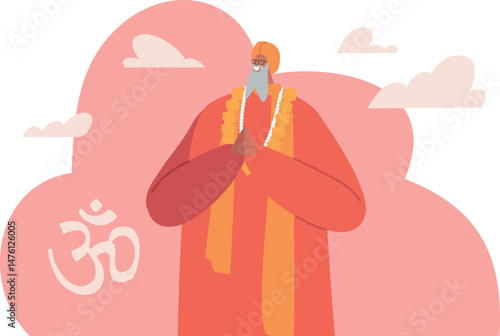 Hindu priest character vector illustration