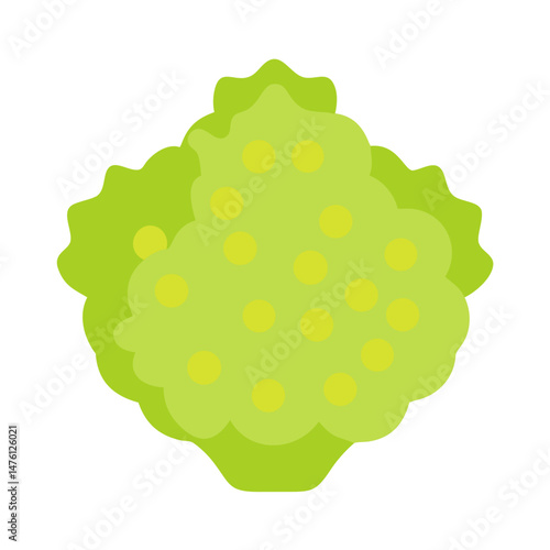 Flat illustration of green broccoli floret against black background
