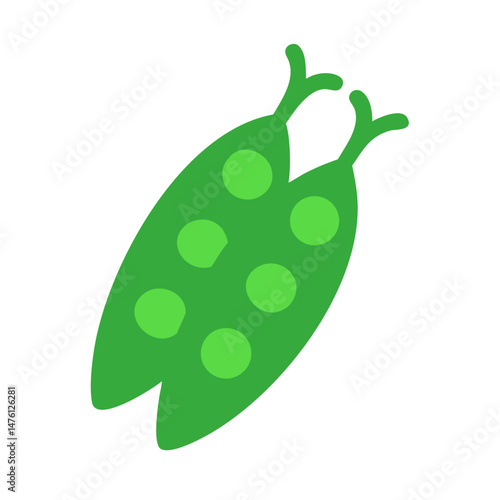Two green pea pods on black, flat design style
