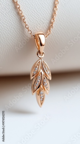 Elegant gold pendant shaped like a delicate branch with diamond accents on a soft background