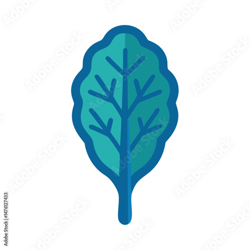 Stylized teal spinach leaf icon on black background