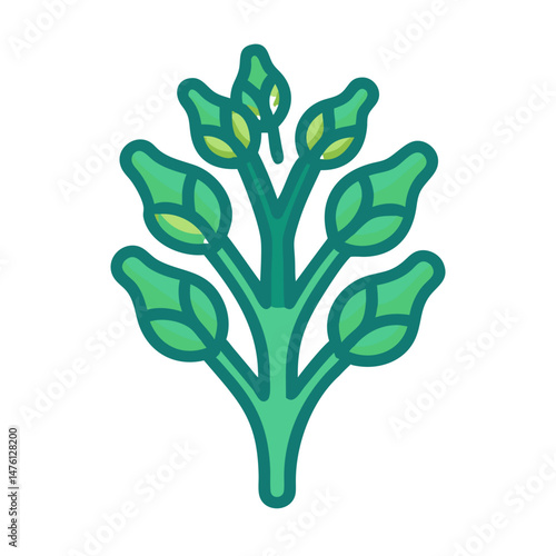 Stylized green plant with buds on black background