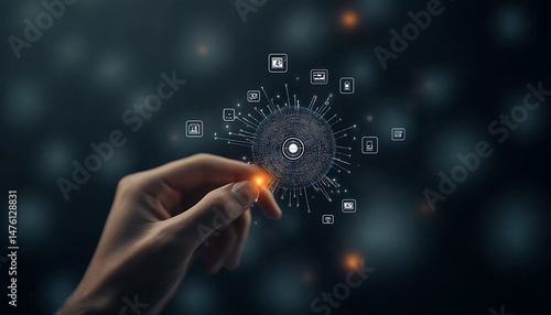 Hand holding digital network hub.