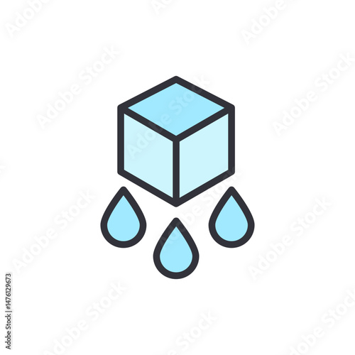 Melting Ice Cube Icon Depicting Coldness Refreshment And Condensation