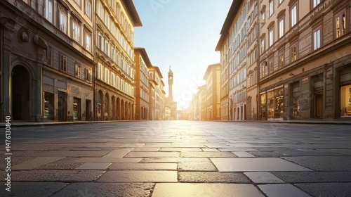 Iconic Wide Street in Florence Lined with Historical Architecture at Sunset