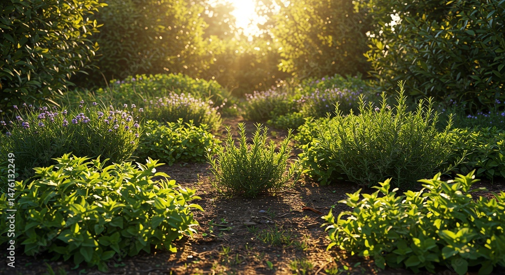 Fototapeta premium Herb Garden with Rosemary and Lavender