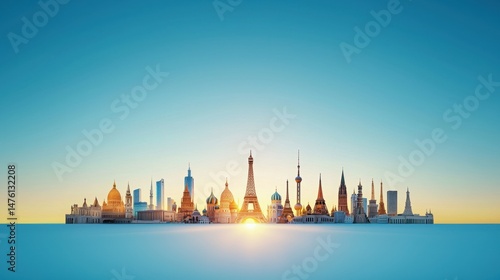 Stunning Skyline View of Iconic European Capitals at Sunrise with High Fidelity