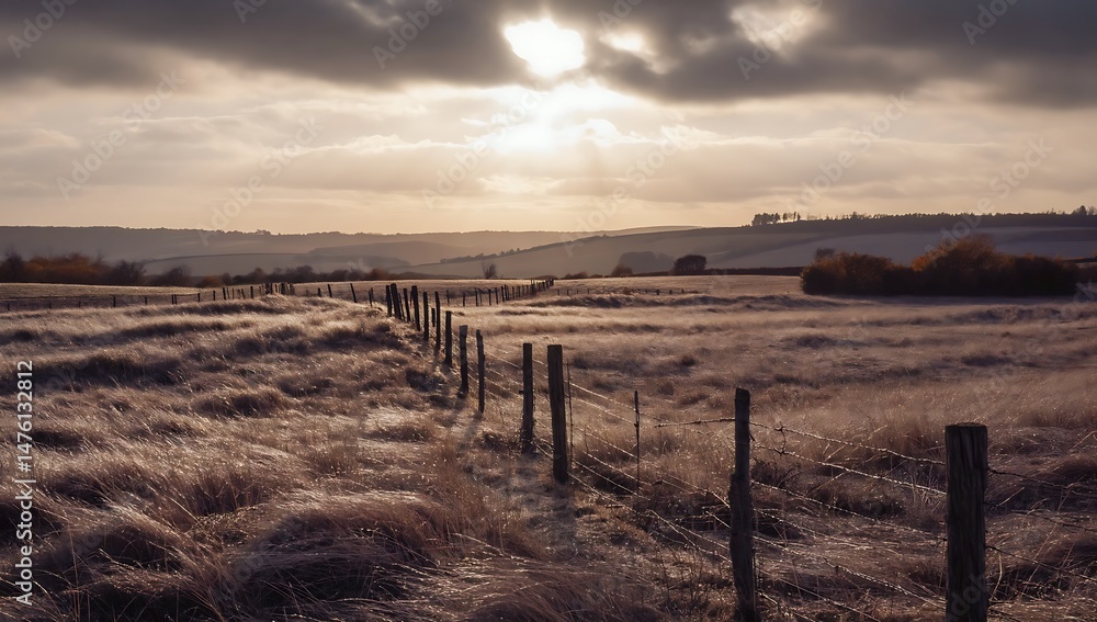 Fototapeta premium Fenced field at sunset