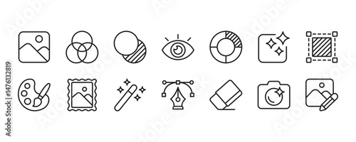 Photo Editing Icon Set. Vector Graphic Illustration.