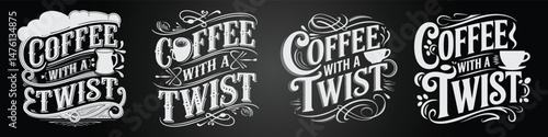 Chalkboard Coffee Café Typography with Retro Calligraphy and Emblems