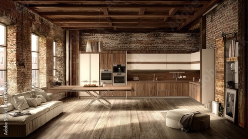 Wallpaper Mural Rustic, industrial-style kitchen interior with exposed brick. Torontodigital.ca