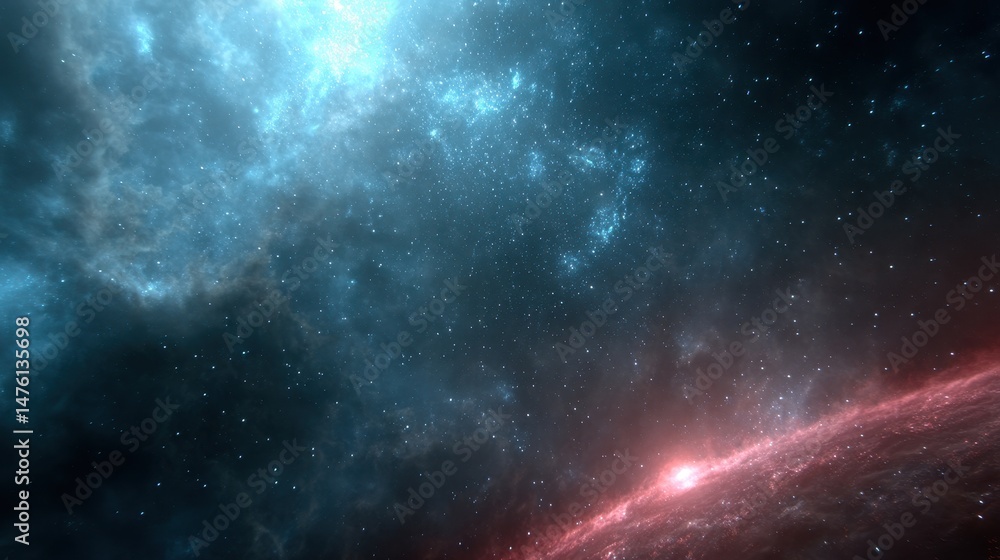 Obraz premium A glowing galaxy with vibrant stars, nebula clouds, and cosmic dust in deep space creates a stunning celestial scene.