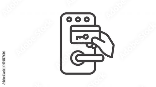 Animated black and white illustration of a keycard unlocking a door