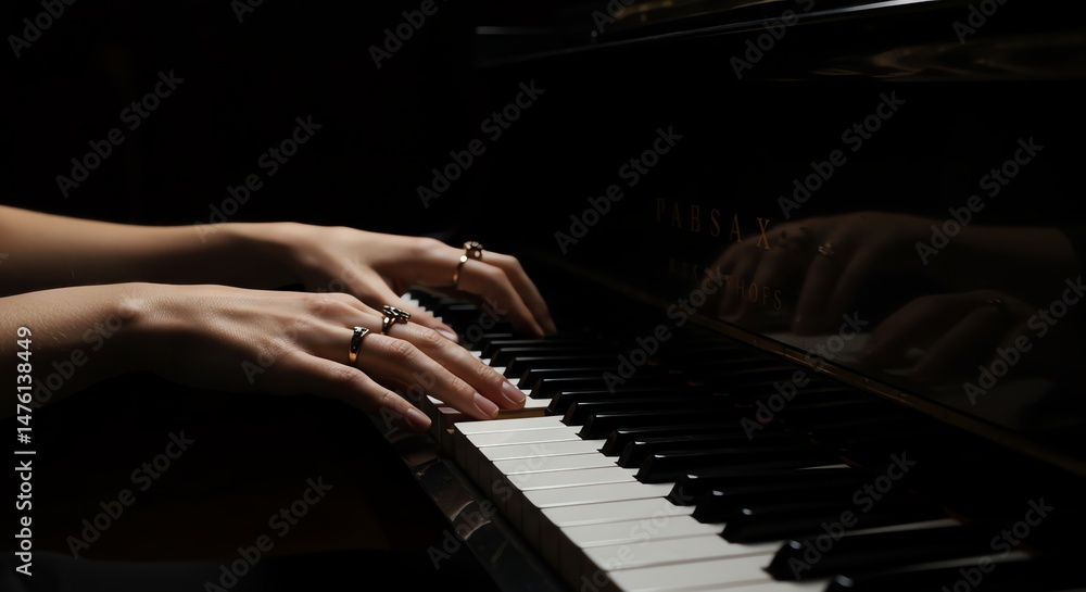 Fototapeta premium Piano Keyboard with Hands and Rings