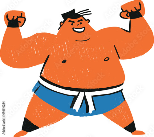 Sumo wrestler posing confidently cartoon isolated on transparent background. Vector illustration.
