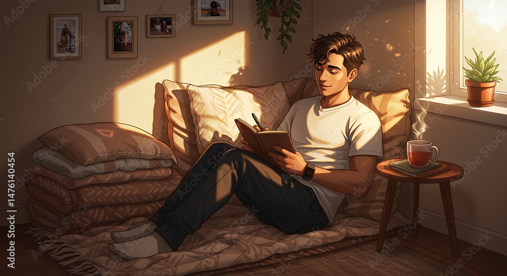 Obraz premium Man Writing in Notebook Indoors