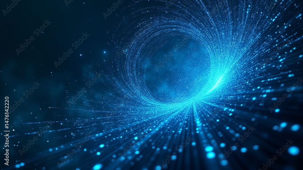 Fototapeta premium A swirling vortex of neon blue and cyan code fragments